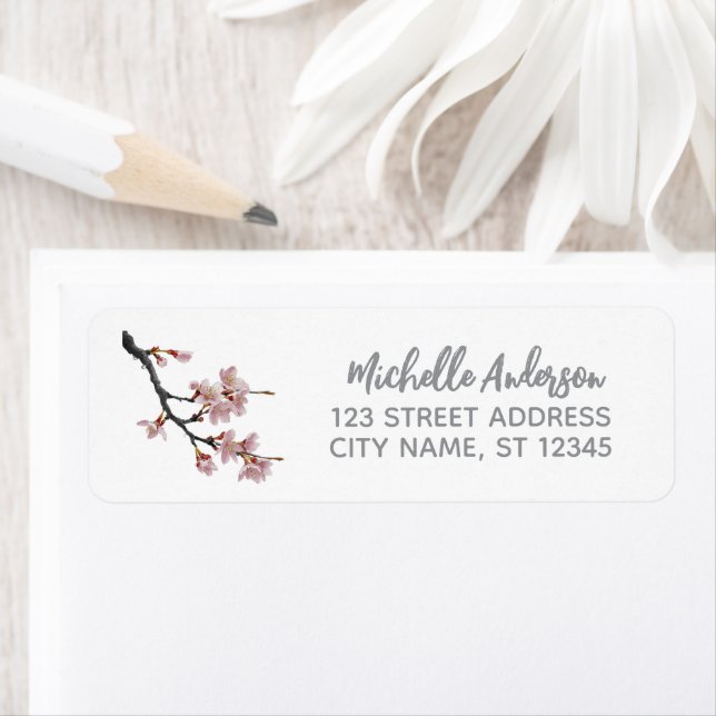 Trendy Cherry Blossom Tree Branch Return Address Label (Insitu)