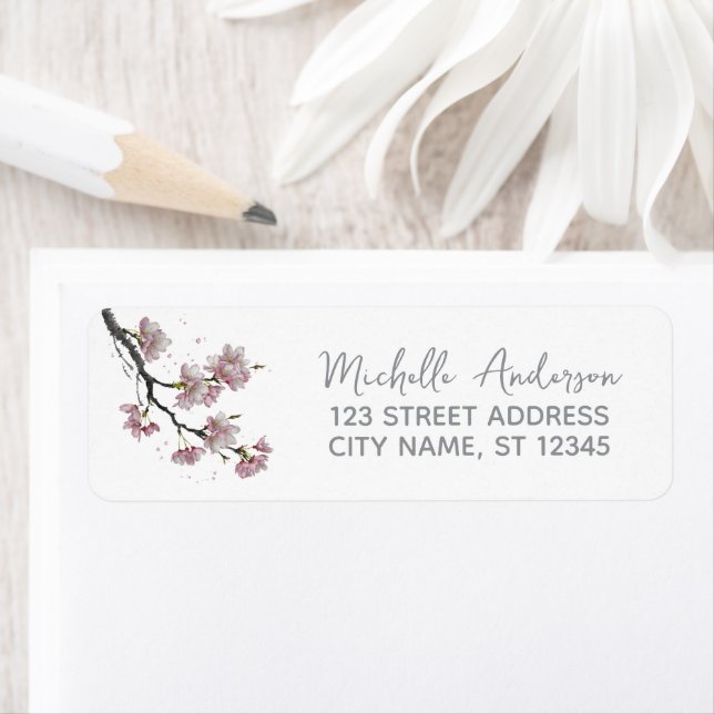 Trendy Cherry Blossom Tree Branch Return Address Label (Insitu)
