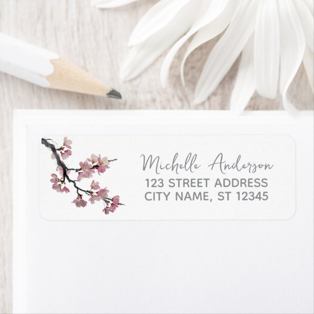Trendy Cherry Blossom Tree Branch Return Address Label (Insitu)