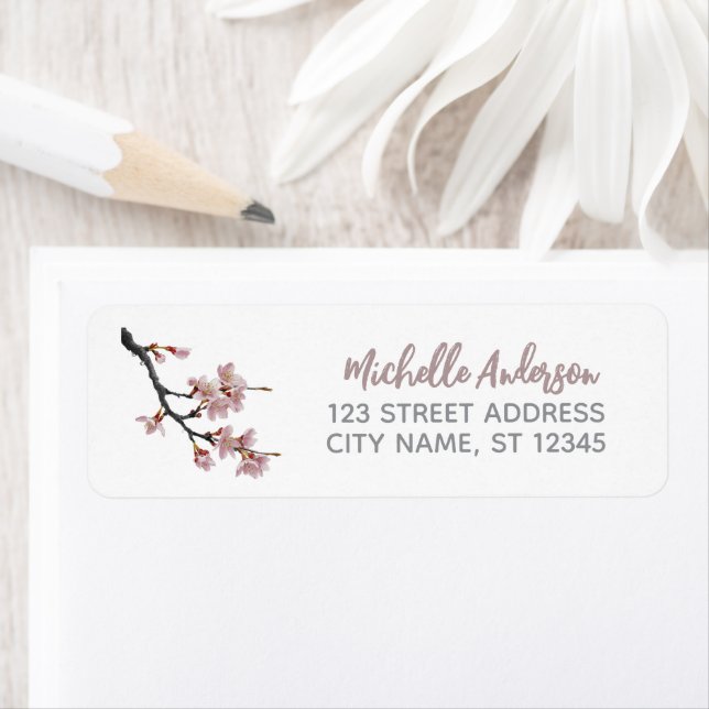 Trendy Cherry Blossom Tree Branch Return Address Label (Insitu)