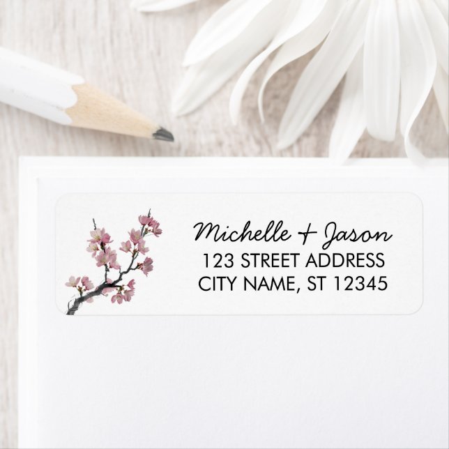 Trendy Cherry Blossom Tree Branch Return Address Label (Insitu)