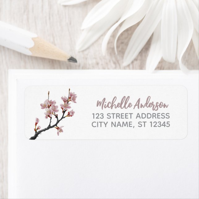 Trendy Cherry Blossom Tree Branch Return Address Label (Insitu)