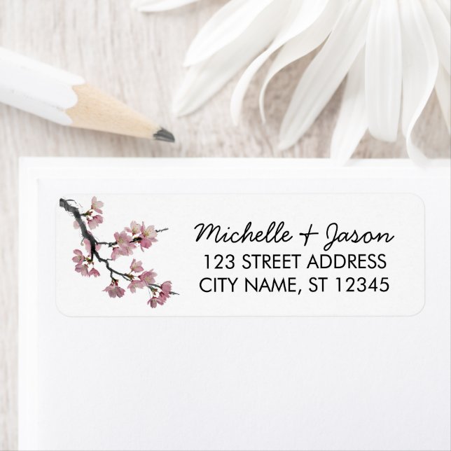 Trendy Cherry Blossom Tree Branch Return Address Label (Insitu)