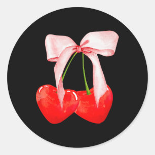 Trendy Cherry Soft Girl Era Pink Bow Ribbon Valent Classic Round Sticker