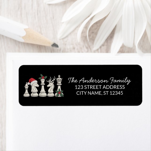 Trendy Chess Pieces Christmas Return Address       Label (Insitu)