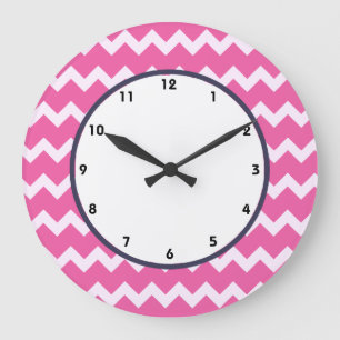 trendy chevron cerise white retro clock pink