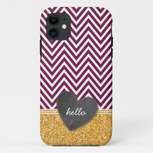 TRENDY chevron chalkboard heart glitter maroon iPhone 11 Case