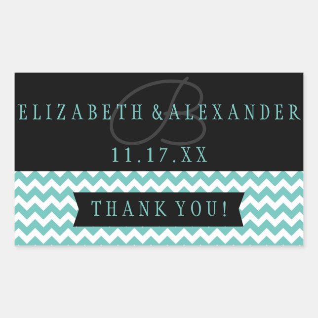 Trendy Chevron Monogram Wedding Customise Colours Rectangular Sticker (Front)