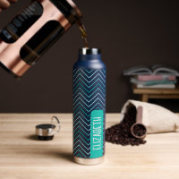 Trendy Chevron Pattern large name block teal green