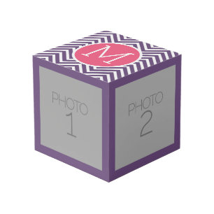 Trendy Chevron Pattern with Monogram - Pink Purple Cube