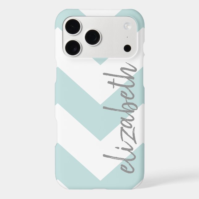 Trendy Chevron Pattern with name - pastel blue (Back)