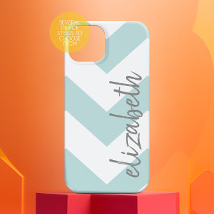 Trendy Chevron Pattern with name - pastel blue Case-Mate iPhone 14 Case