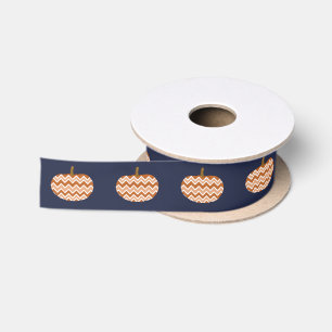 Trendy Chevron Pumpkins & Navy Satin Ribbon