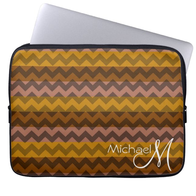 Trendy Chevron Zigzag Custom Monogram 9 Laptop Sleeve (Front)