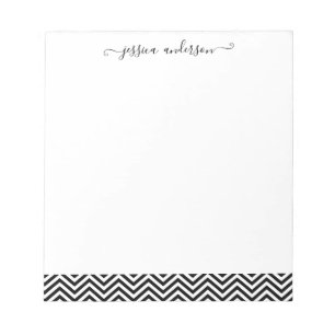Trendy Chevron Zigzag Girly Script Modern Black Notepad