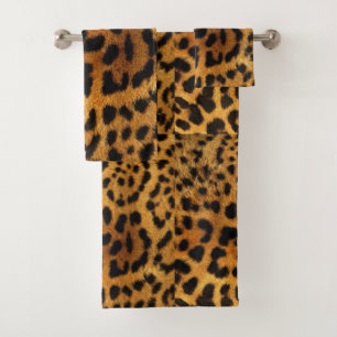 trendy chic animal pattern brown leopard print bath towel set