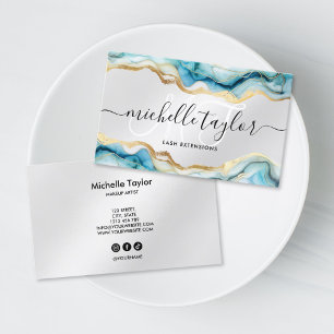 Trendy Chic Blue Monogram Makeup Artist Hair Salon Business Card