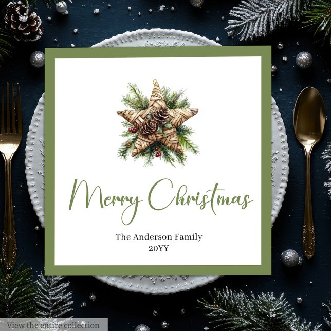 Trendy Chic Boho Christmas Tree in Botanical Style Napkin (Trendy Chic Boho Christmas Tree in Botanical Style Paper Dinner Napkins)