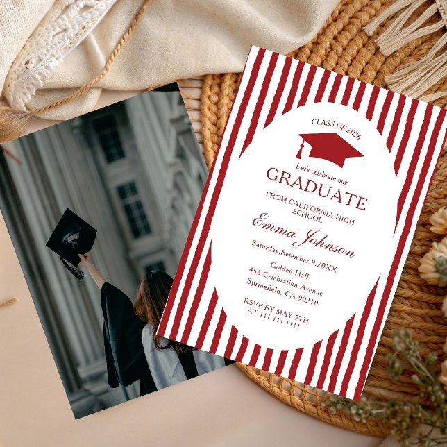 Trendy Chic Bow Minimalist Stripe  Graduation Invitation (Creator Uploaded)