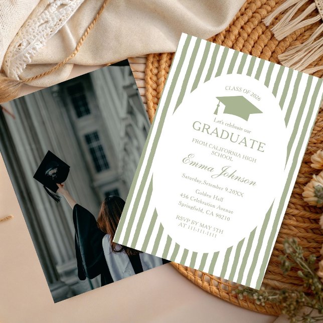 Trendy Chic Bow Minimalist Stripe  Graduation Invitation (Creator Uploaded)
