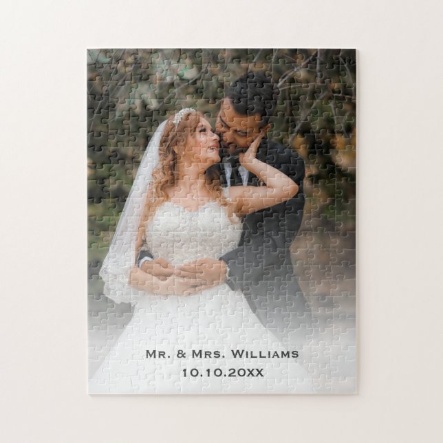Trendy Chic Classic Bride And Groom Wedding Photo Jigsaw Puzzle (Vertical)