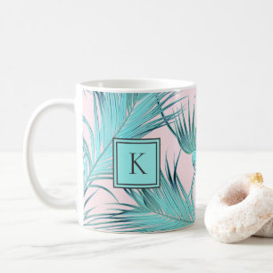 Trendy Chic Coastal Palms Pattern with Monogram Coffee Mug