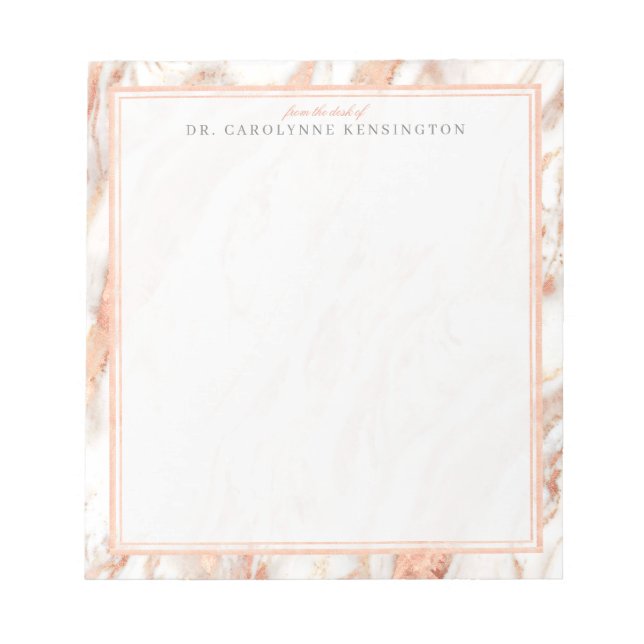 Trendy Chic Copper Rose Gold Foil Marble Notepad (Front)