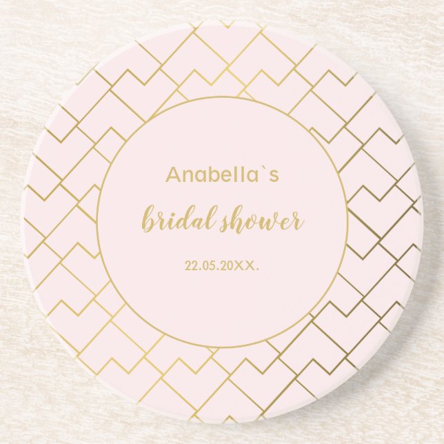 Trendy Chic Geometric Golden Blush Tiles Pattern Coaster (Front)