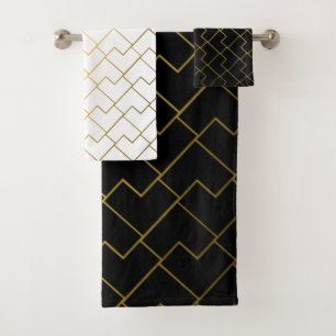 Trendy Chic Geometric Golden Tiles Pattern Bath To Bath Towel Set