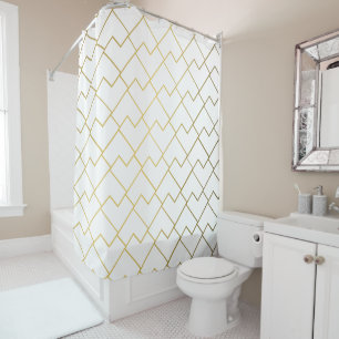 Trendy Chic Geometric Golden Tiles Pattern Shower Shower Curtain