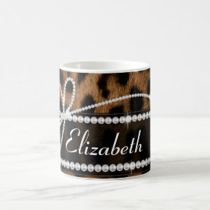 Trendy chic girly faux brown black leopard animal coffee mug