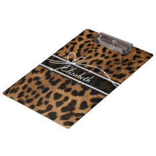 Trendy chic girly faux brown black leopard clipboard