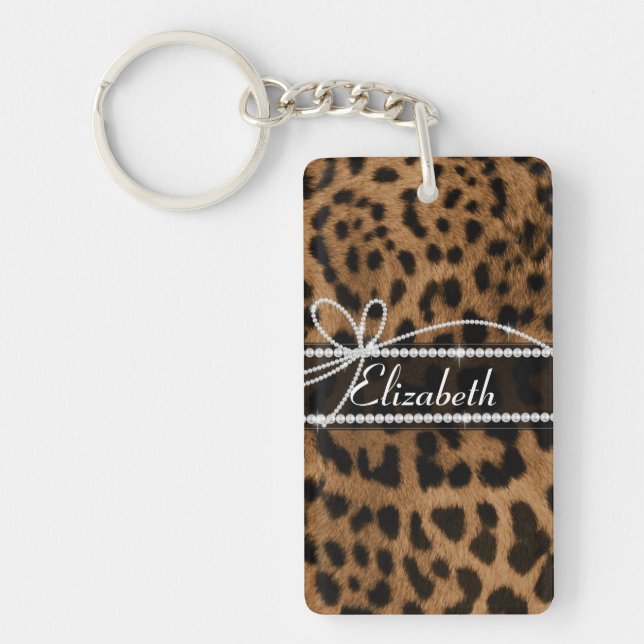 Trendy chic girly faux brown black leopard key ring (Front)