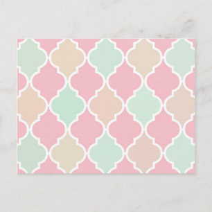 Trendy Chic Girly Pink Green Quatrefoil Pattern Postcard