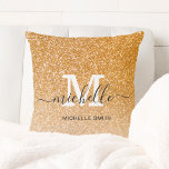 Trendy Chic Girly Script Monogram Name  Cushion<br><div class="desc">Modern Glam Gold Glitter Script Monogram Name Throw Pillow</div>