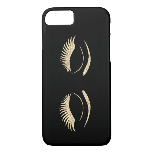 Trendy Chic Glitter Gold Faux Lashes, Black Case-Mate iPhone Case (Back)
