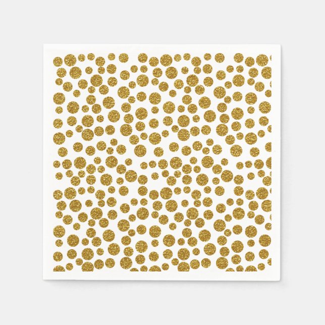 Trendy Chic Gold Polka Dots Glitter Photo Print Napkin (Front)