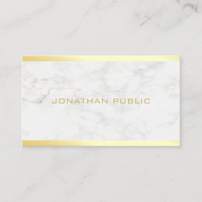Trendy Chic Gold Text Name Marble Template Modern Business Card (Front)