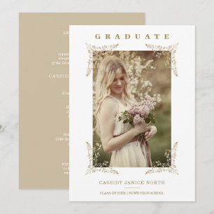 Trendy Chic Golden Lace Romantic Graduate Photo  Invitation