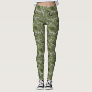 Trendy Chic Green Military Camo Abstract Pattern Leggings