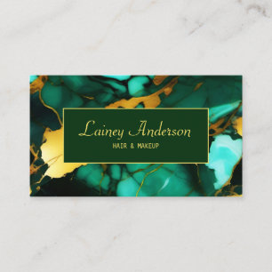 Trendy chic Green yellow Gold faux marble Business Card