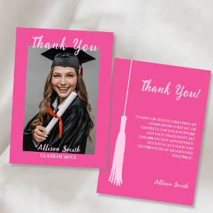 Trendy Chic Hot Pink Photo Graduation Thank You