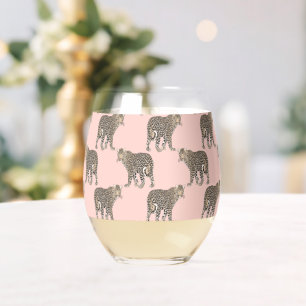 Trendy Chic Leopard Animal Pattern Stemless Wine Glass