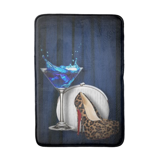 Trendy chic martini cocktail party girl stilletos bath mat (Front Vertical)