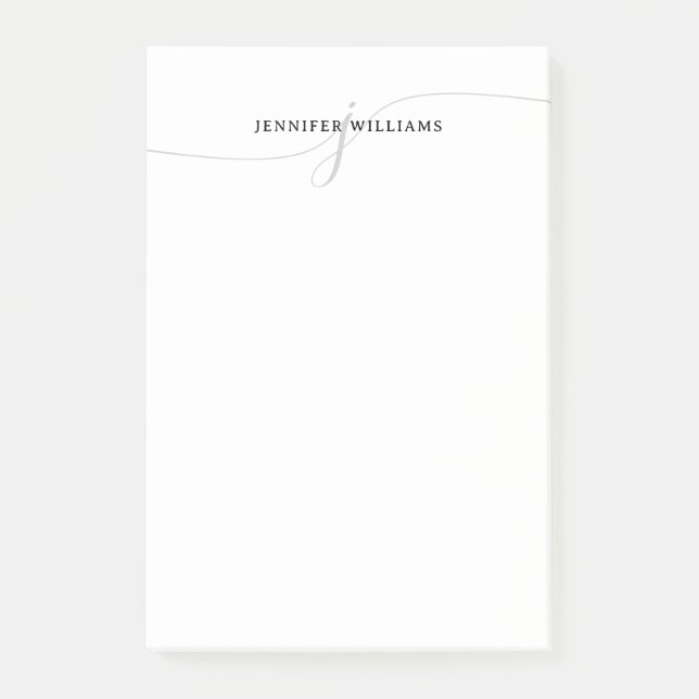 Trendy Chic Minimalist Black Grey Script Monogram Post-it Notes (Front)