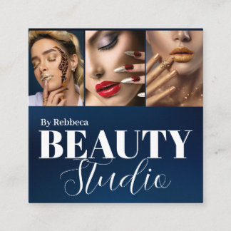 Trendy chic modern QR code nails photo Blue Square Business Card