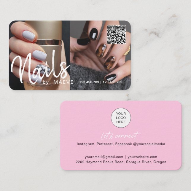 Trendy chic modern QR code nails photo Business Bu Card (Front/Back)
