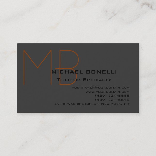 Trendy chic monogram black grey business card (Front)