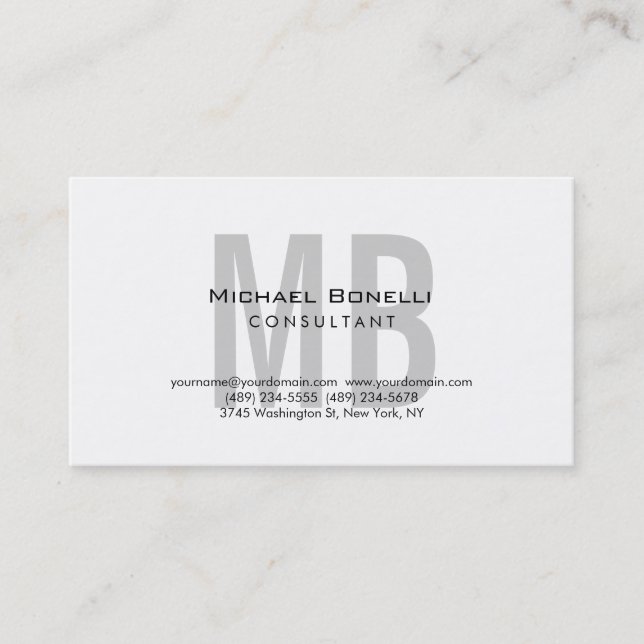 Trendy Chic Monogram Consultant Business Card (Front)