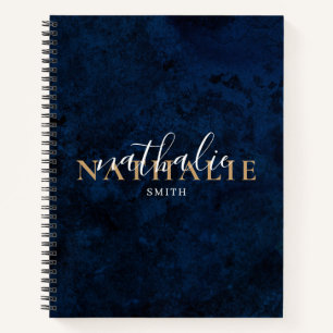 Trendy Chic Navy Blue Gold Name Notebook
